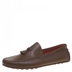Hermes Brown Leather Leonard Tassel Moccasins Size 44