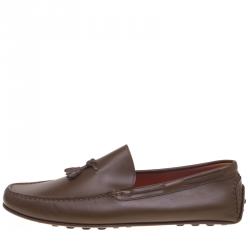 Hermes Brown Leather Leonard Tassel Moccasins Size 44
