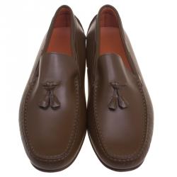 Hermes Brown Leather Leonard Tassel Moccasins Size 44