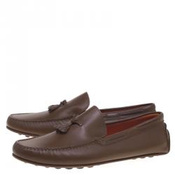 Hermes Brown Leather Leonard Tassel Moccasins Size 44