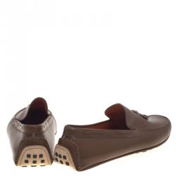 Hermes Brown Leather Leonard Tassel Moccasins Size 44