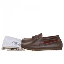 Hermes Brown Leather Leonard Tassel Moccasins Size 44