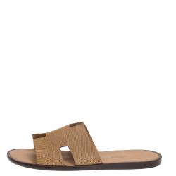 Hermes Honey Brown Lizard Izmir Sandals Size 44