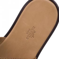 Hermes Honey Brown Lizard Izmir Sandals Size 44