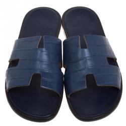 Hermes Indigo Blue Alligator Izmir Sandals Size 44