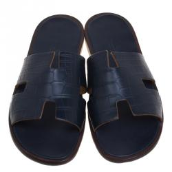 Hermes Denim Blue Alligator Izmir Sandals Size 43.5