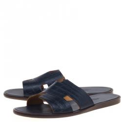 Hermes Denim Blue Alligator Izmir Sandals Size 43.5