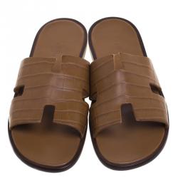 Hermes Light Brown Alligator Izmir Sandals Size 43.5
