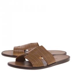 Hermes Light Brown Alligator Izmir Sandals Size 43.5