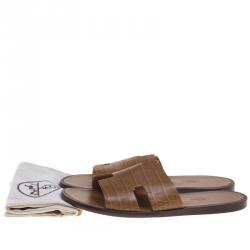 Hermes Light Brown Alligator Izmir Sandals Size 43.5