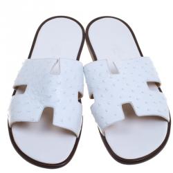 Hermes White Ostrich Izmir Sandals Size 44