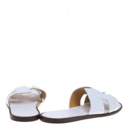 Hermes White Ostrich Izmir Sandals Size 44