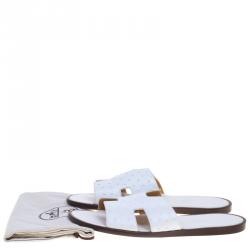 Hermes White Ostrich Izmir Sandals Size 44