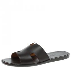 Hermes Dark Brown Leather Izmir Sandals Size 44.5