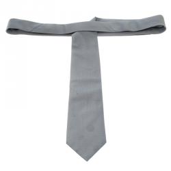 Pre Owned Hermes Blue Dotted Jacquard Silk Tie