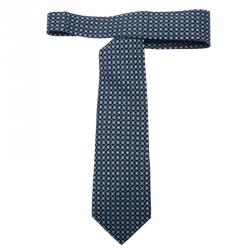 مملوكة مسبقًا Hermes Navy Blue Printed Silk Tie