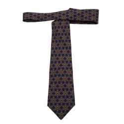 Pre Owned Hermes Blue and Yellow Printed Silk Tie
