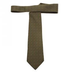 Pre Owned Hermes Green Printed Silk Tie