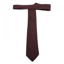 Pre Owned Hermes Grey and Red Printed Silk Tie