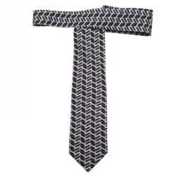 Pre Owned Hermes Grey Printed Silk Tie
