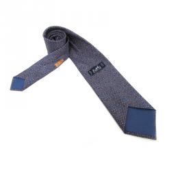 Pre Owned Hermes Blue Polka Dot Printed Silk Tie