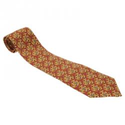 Pre Owned Hermes Red Silk Equestrian Print Tie