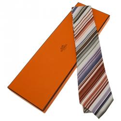 Pre Owned Hermes Mutlicolor Striped Silk Tie