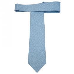 Pre Owned Hermes Blue Silk H Logo Tie 