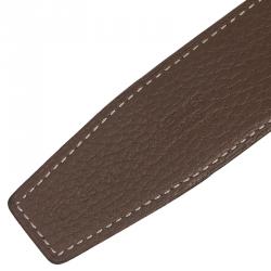 Pre Owned Hermes Black/Grey Leather Reversible H Buckle Belt 95 CM