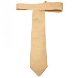 Pre Owned Hermes Yellow Silk Printed Tie