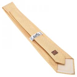 Pre Owned Hermes Yellow Silk Printed Tie