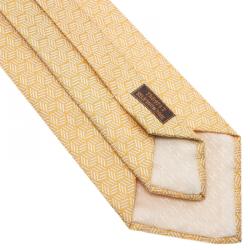 Pre Owned Hermes Yellow Silk Printed Tie