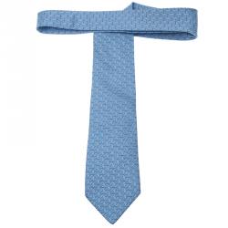 Pre Owned Hermes Blue Printed Silk Tie