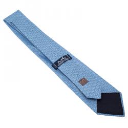 Pre Owned Hermes Blue Printed Silk Tie