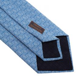 Pre Owned Hermes Blue Printed Silk Tie