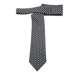Pre Owned Hermes Black and White Printed Silk Tie