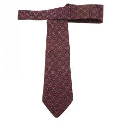 Pre Owned Hermes Burgundy Printed Silk Tie