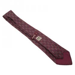Pre Owned Hermes Burgundy Printed Silk Tie
