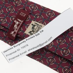 Pre Owned Hermes Burgundy Printed Silk Tie