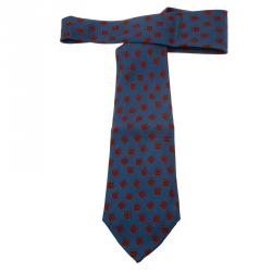 Pre Owned Hermes Blue and Red Printed Silk Tie