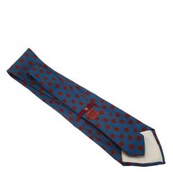 Pre Owned Hermes Blue and Red Printed Silk Tie