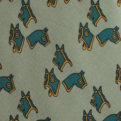 Pre Owned Hermes Green Horse Bridle Printed Silk Tie