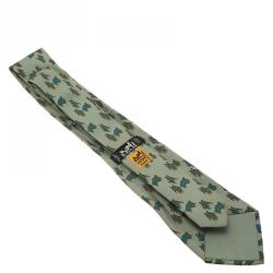 Pre Owned Hermes Green Horse Bridle Printed Silk Tie