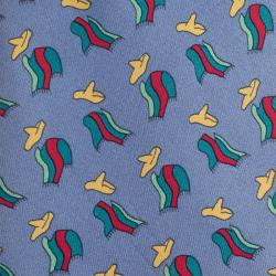 Pre Owned Hermes Light Blue Scarves Printed Silk Tie