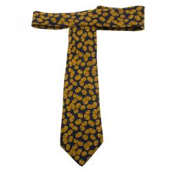 Pre Owned Hermes Dark Blue Pumpkin Print Silk Tie
