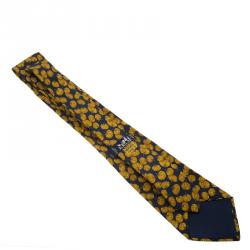 Pre Owned Hermes Dark Blue Pumpkin Print Silk Tie