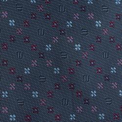 Pre Owned Hermes Dark Blue Floral Woven Silk Tie