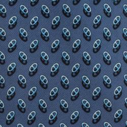 Pre Owned Hermes Blue Scarf Rings Printed Silk Tie