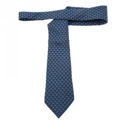 Pre Owned Hermes Blue Scarf Rings Printed Silk Tie