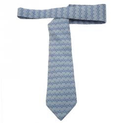 Pre Owned Hermes Blue Geometric Teardrop Printed Silk Tie